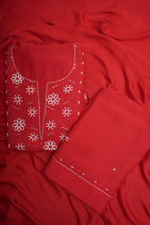 Pure Muslin Chikankari Unstitched 3 Piece Suit Set-Red